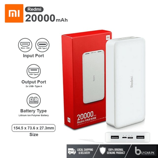 Mi Redmi  20000 Mah Power Bank 3 USB-C 2-Way Fast Charging 18w