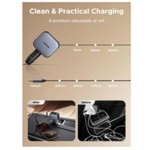UGREEN 60W 2C1A Car Charger with Retractable Cable