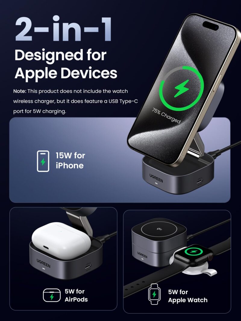 UGREEN MagFlow 2-in-1 Qi2 Magnetic Foldable Wireless Charger 35316