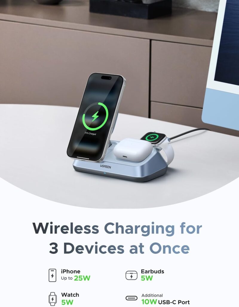 UGREEN 55676 25W Qi2 3-in-1 MagFlow Wireless Charging Stand