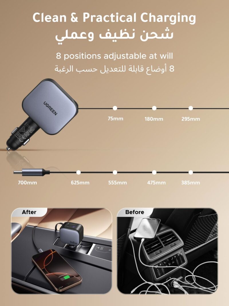 UGREEN Nexode Car Charger 145W with Retractable 55910