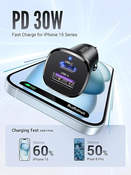 UGREEN 30W Type-C + USB Dual Port Car Charger 25845 UGREEN 30W Type-C + USB Dual Port Car Charger 25845