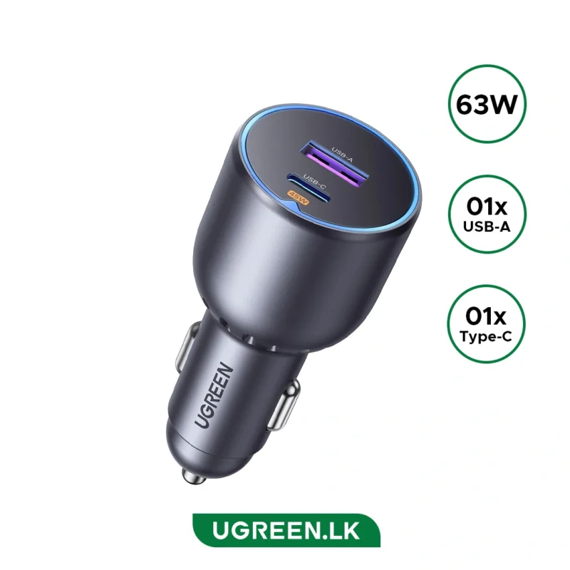 UGREEN 63W Type-C + USB A Fast Car Charger 35023