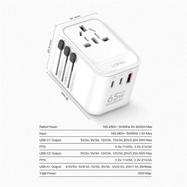 Ldnio Z6 GaN65W Universal Adapter All-In-One Adapter Ldnio Z6 GaN65W Universal Adapter All-In-One Adapter
