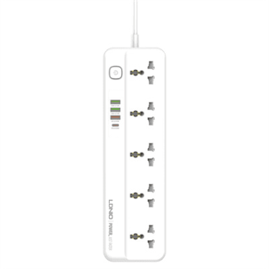 LDNIO SC5415 Power Strip With USB Port and Switch Button Extension Power Socket 2500W 5 OUTLETS 4 USB PD/QC 3.0, 20W