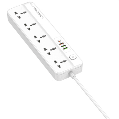 LDNIO SC5415 Power Strip With USB Port and Switch Button Extension Power Socket 2500W 5 OUTLETS 4 USB PD/QC 3.0, 20W
