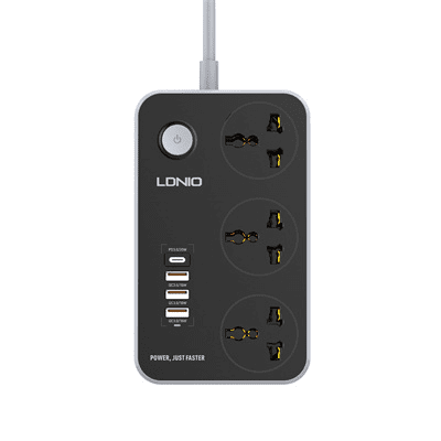 LDNIO SC3412 Power Socket with 3 Outlets Fast Charging USB-C Power Strip with 4 USB Ports 38W