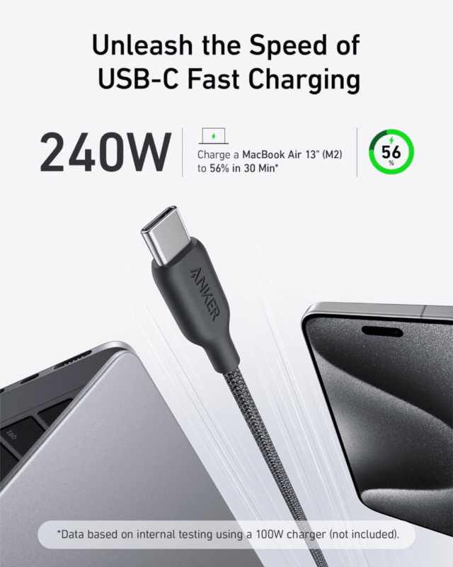 Anker 240W, 6ft USB C to C Cable Braided For iPhone, MacBook Pro, iPad Air, and Samsung - Image 2