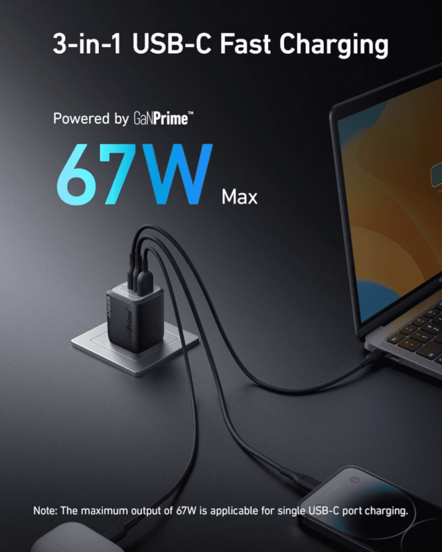 Anker Prime 67W GaN Wall Charger (3 Ports) - Image 2