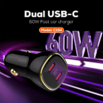 LDNIO C104 60w Dual PD Port Super Fast Charging Car Charger Lightning CABLE