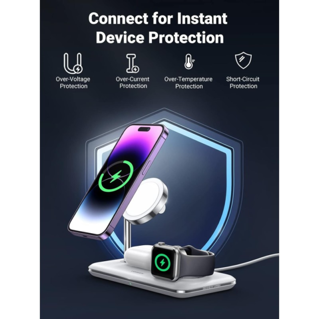 UGREEN 25W 3-In-1 MagSafe Fast Wireless Charging Station Or Magnetic for Apple Watch, iPhone & Air pods